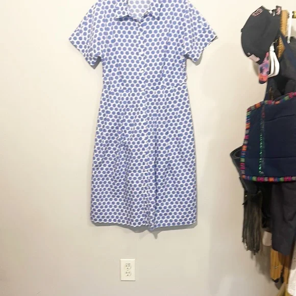 TALBOTS Blue White Cotton Shirt Pocket Midi dress women size 6 - Picture 4 of 7